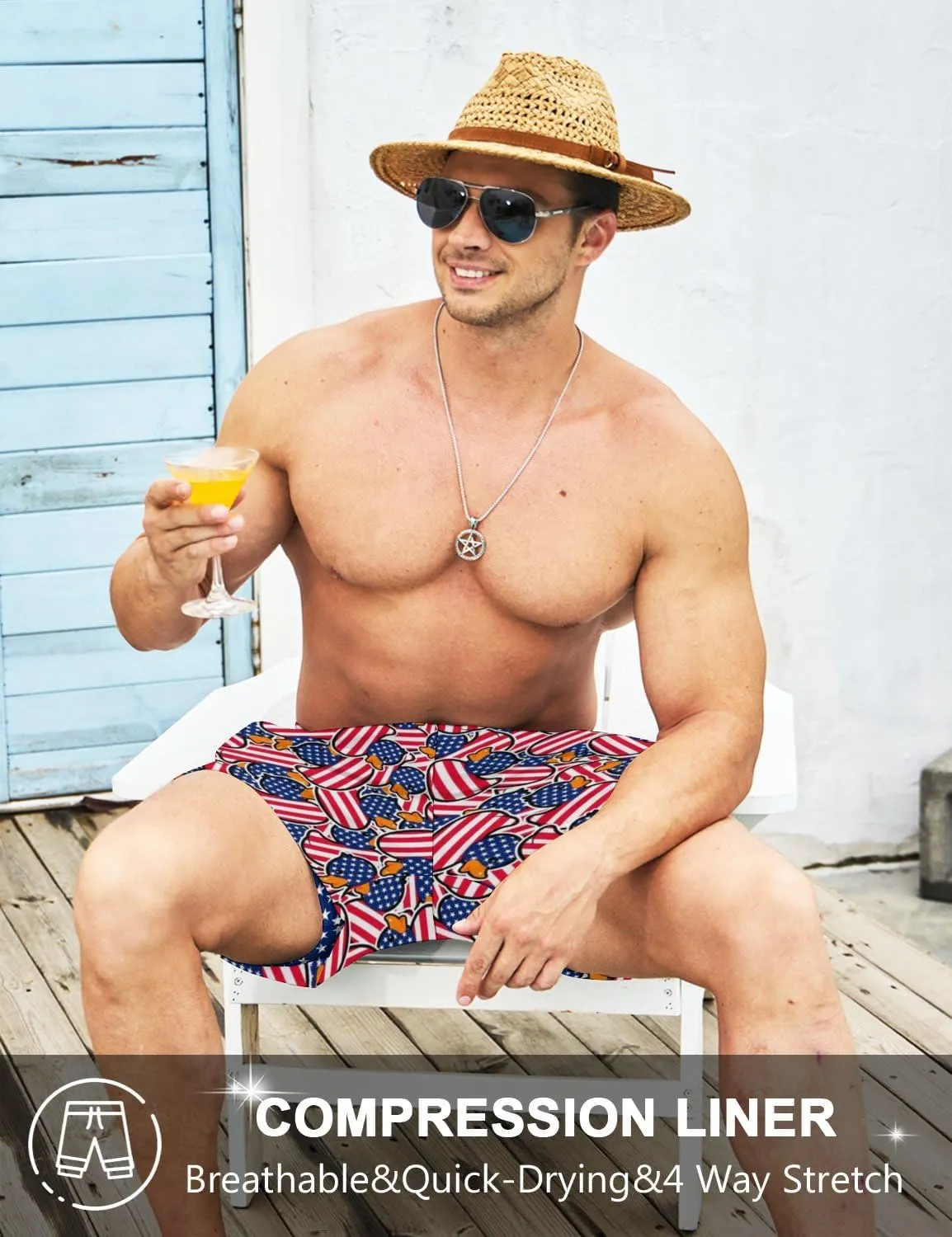 Men's Swim Trunks with Compression Liner 5" Inseam Mens Quick Dry Board Shorts with 4 Pockets for Beach Vacation