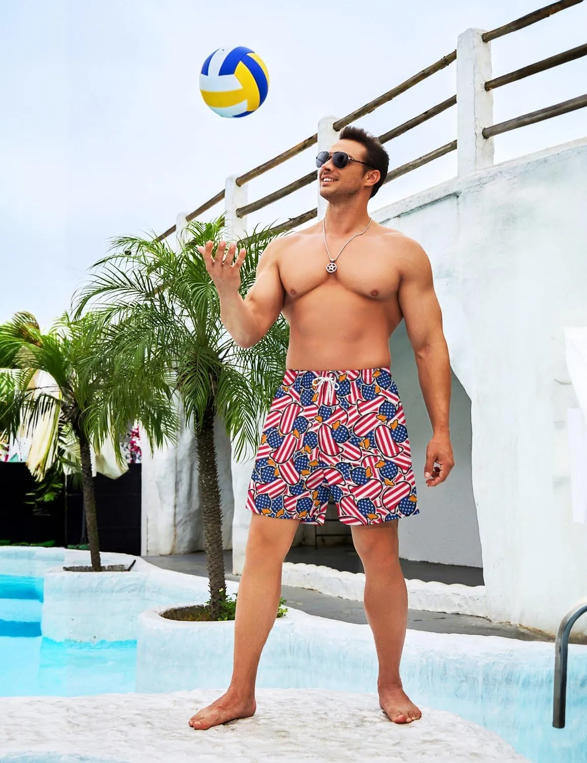 Men's Swim Trunks with Compression Liner 5" Inseam Mens Quick Dry Board Shorts with 4 Pockets for Beach Vacation