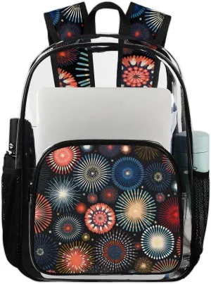 Merry Christmas Heavy Duty Clear Backpack Fireworks Christmas Large See Through Backpacks PVC Transparent Backpack Clear Bag for Women Men Security Stadium Work Travel Events Concert