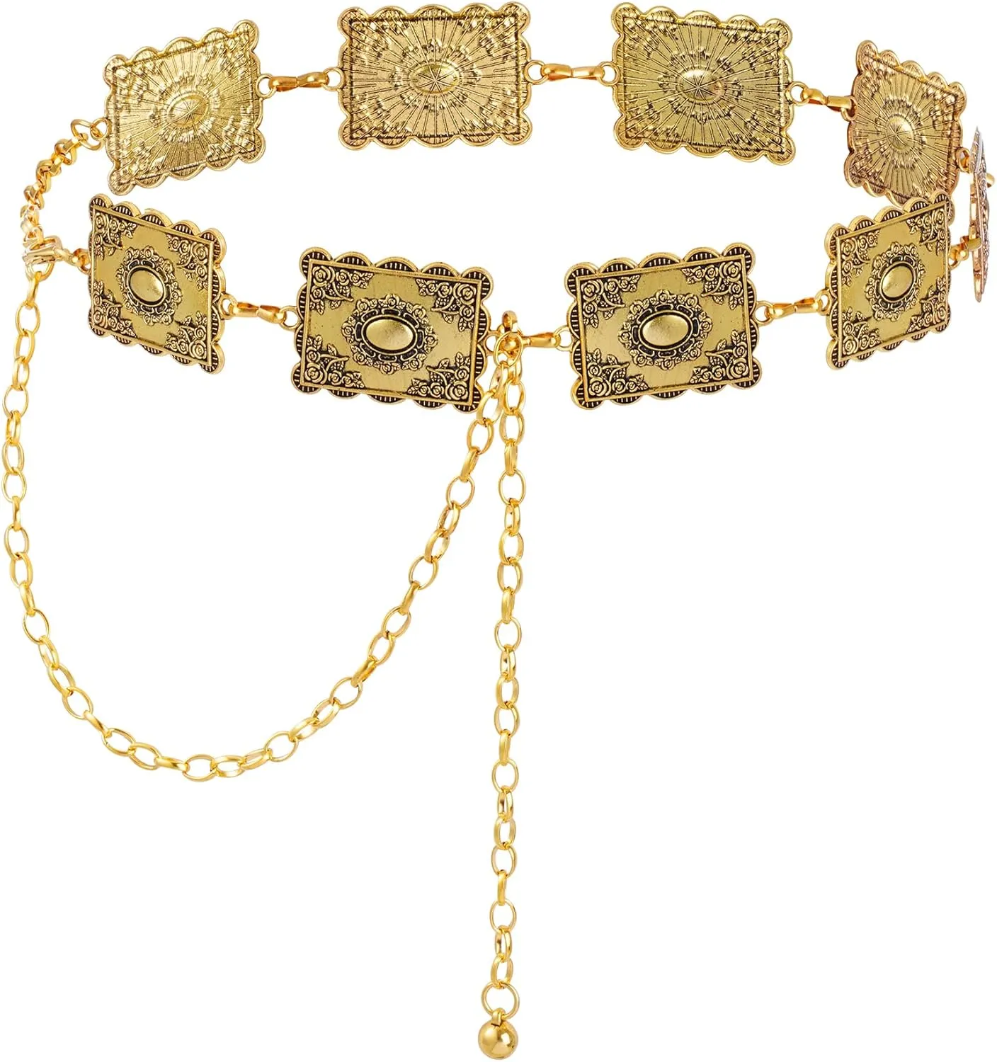 Metal Turquoises Belts Western Concho Belts for Women Cowgirl Waist Chain Belt for Dresses Jeans