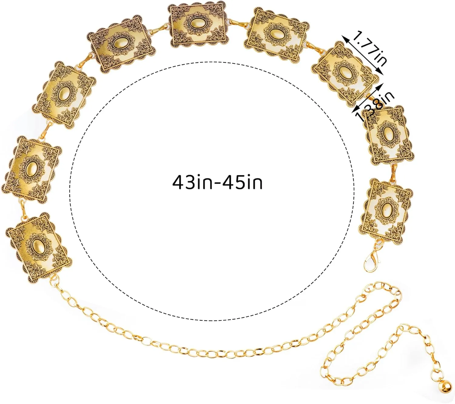 Metal Turquoises Belts Western Concho Belts for Women Cowgirl Waist Chain Belt for Dresses Jeans