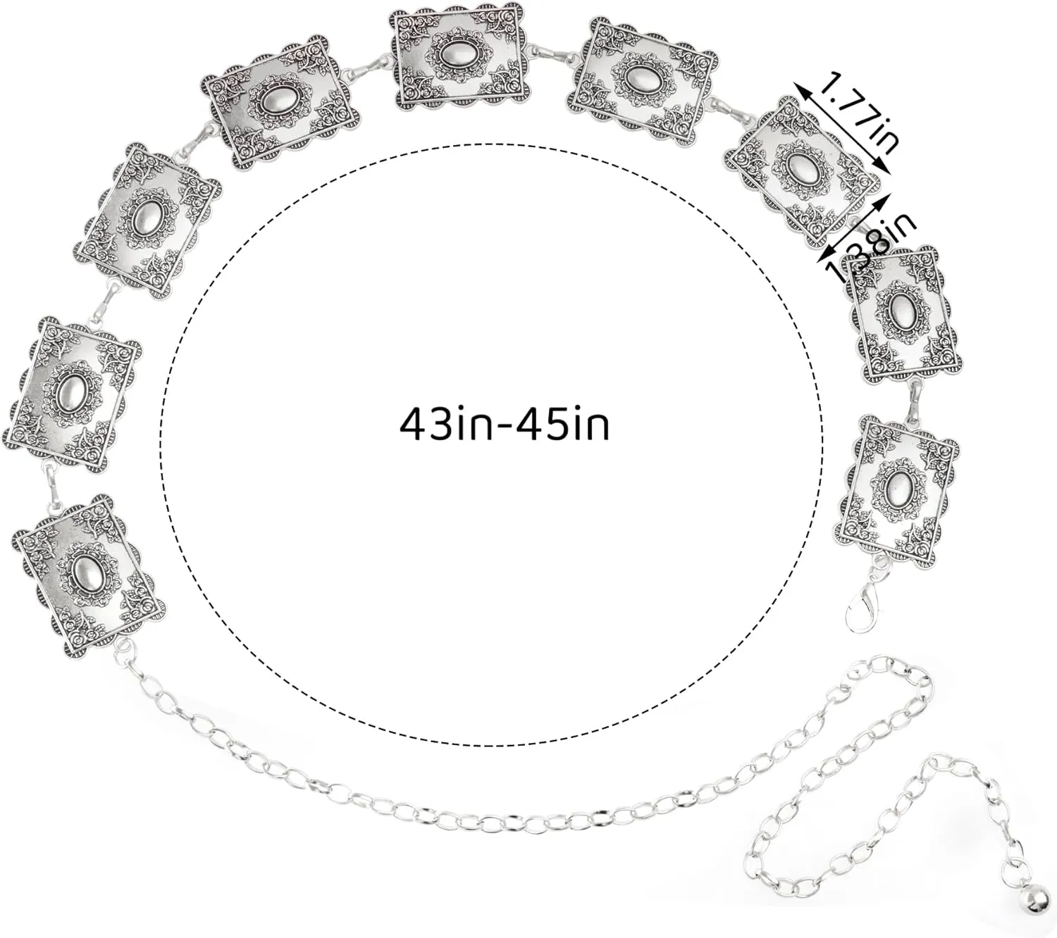 Metal Turquoises Belts Western Concho Belts for Women Cowgirl Waist Chain Belt for Dresses Jeans