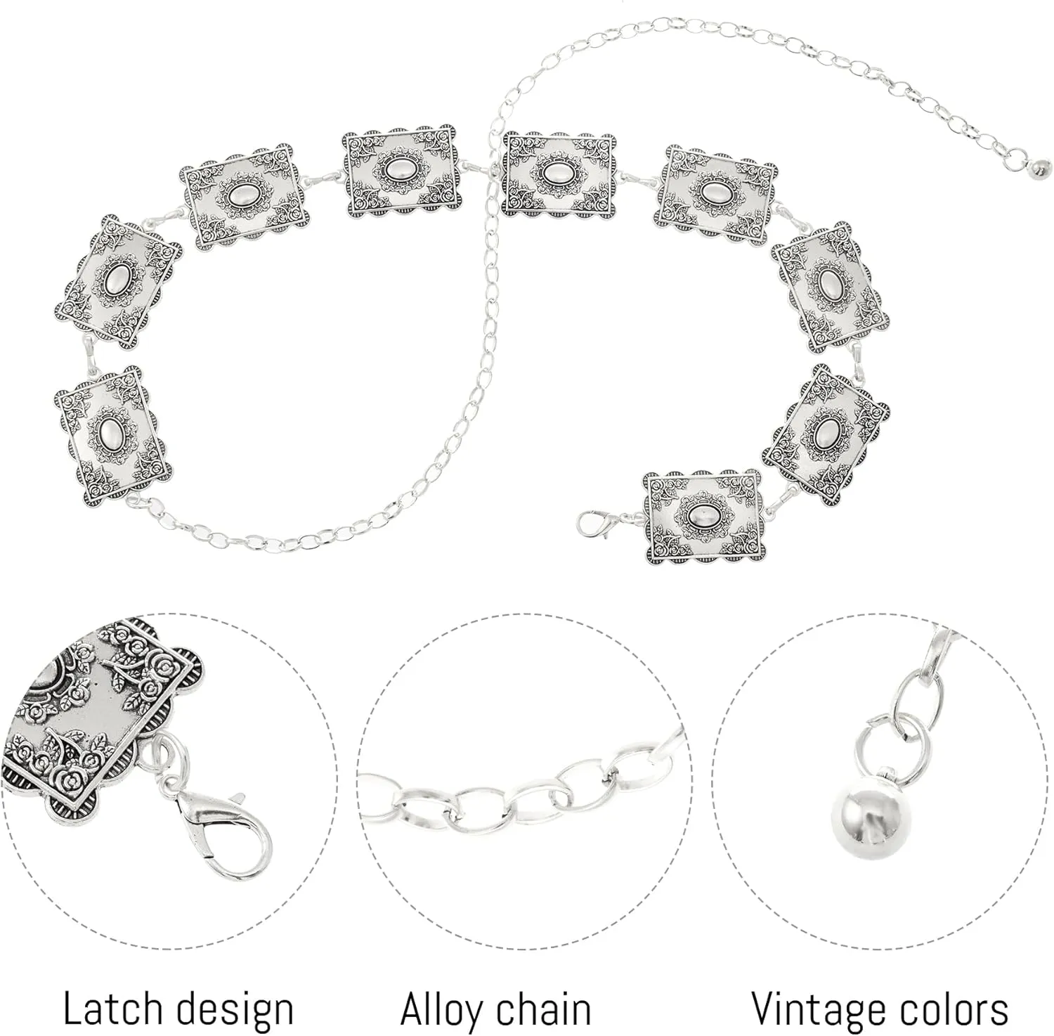 Metal Turquoises Belts Western Concho Belts for Women Cowgirl Waist Chain Belt for Dresses Jeans