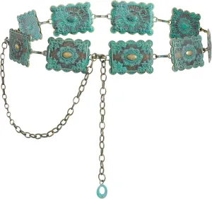 Metal Turquoises Belts Western Concho Belts for Women Cowgirl Waist Chain Belt for Dresses Jeans