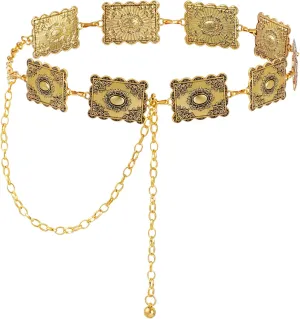 Metal Turquoises Belts Western Concho Belts for Women Cowgirl Waist Chain Belt for Dresses Jeans