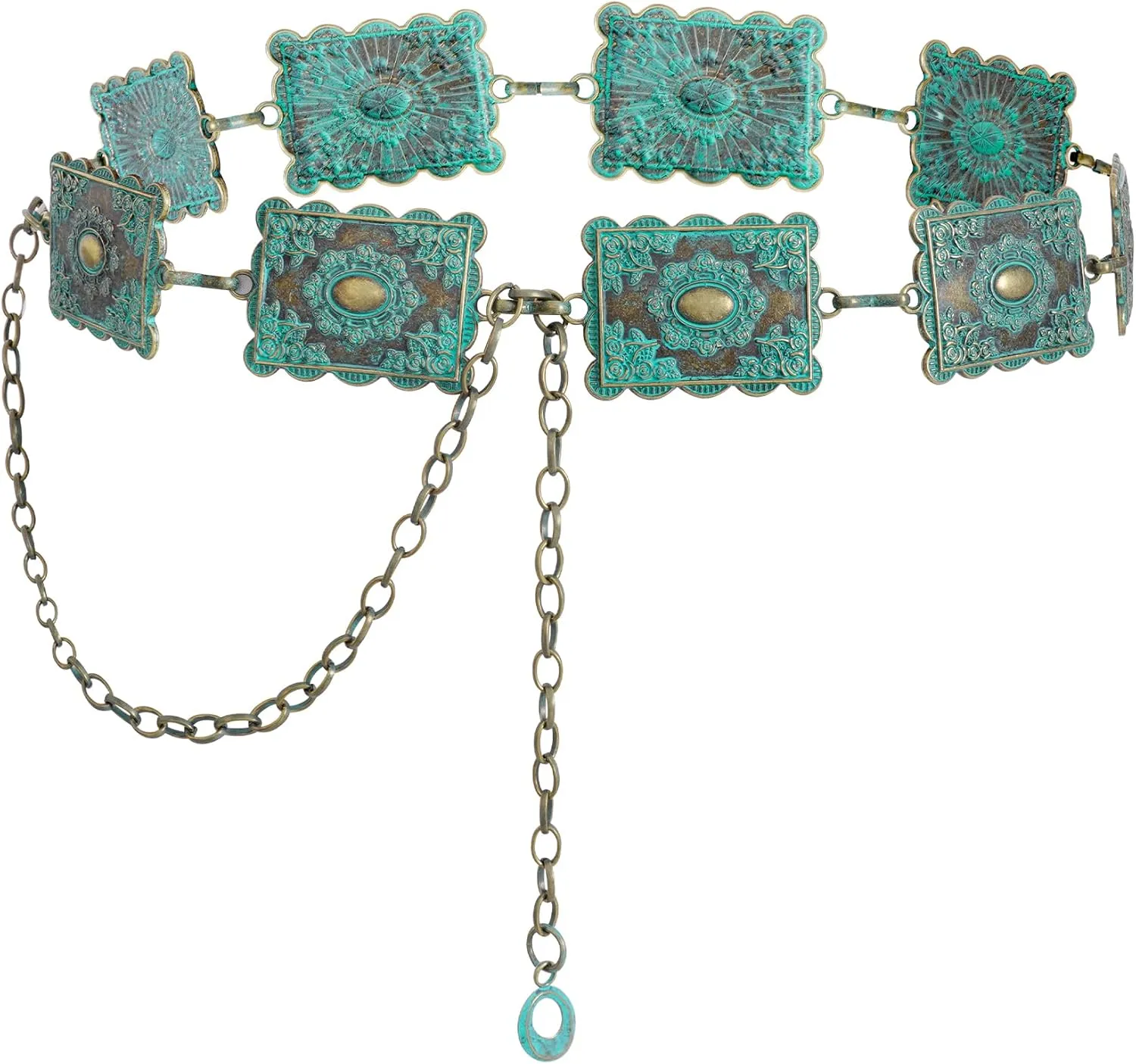 Metal Turquoises Belts Western Concho Belts for Women Cowgirl Waist Chain Belt for Dresses Jeans
