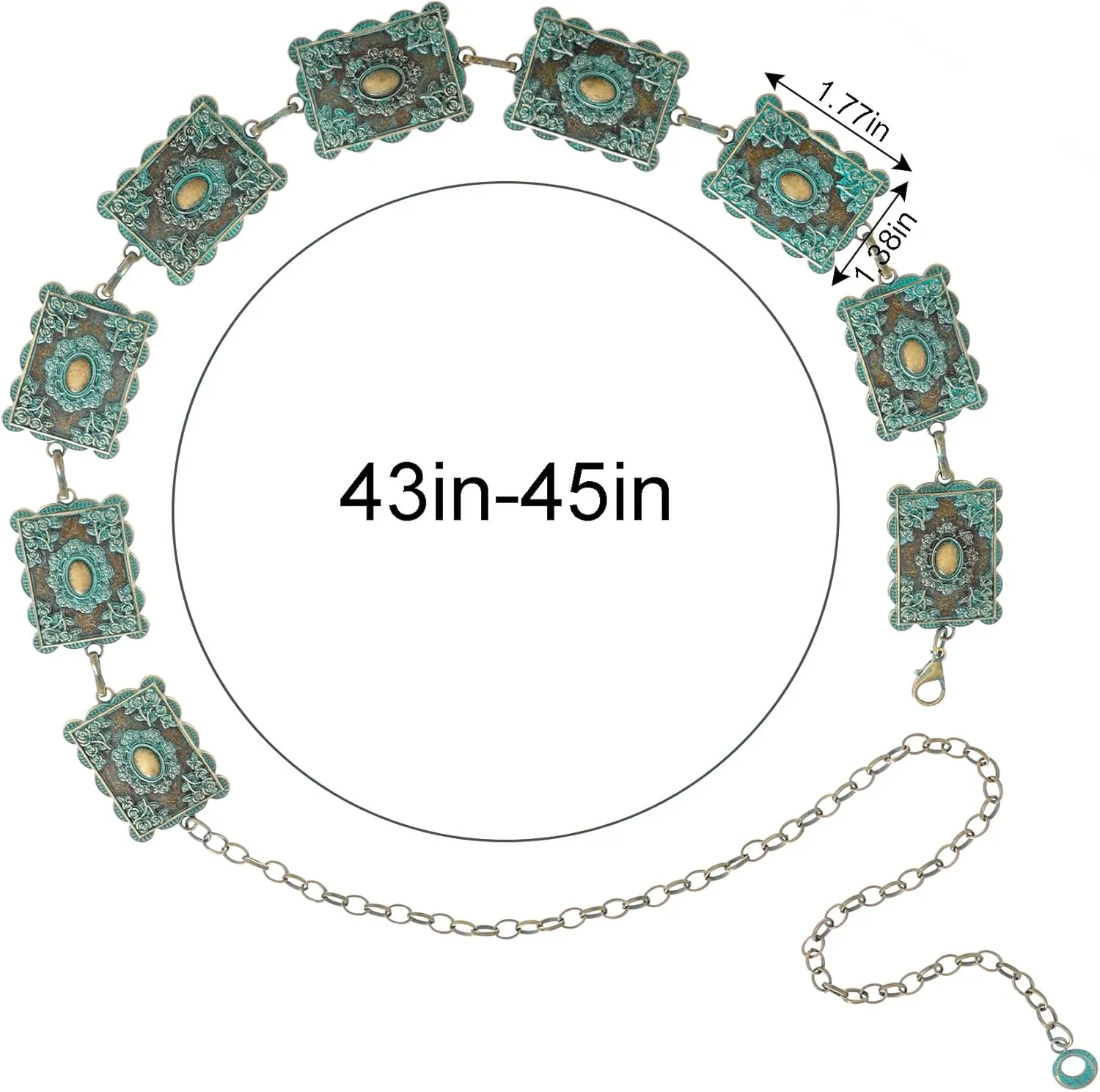Metal Turquoises Belts Western Concho Belts for Women Cowgirl Waist Chain Belt for Dresses Jeans
