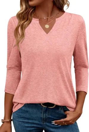 MIHOLL Womens Tops 3/4 Sleeve Spring Summer Shirts V Neck Basic Casual Loose Tunic Blouses