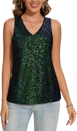 MINTLIMIT Womens Full Sequin Tank Tops Glitter Club Party Sleeveless Shirt Sparkle Blouses V-Neck Loose Shimmer Vests