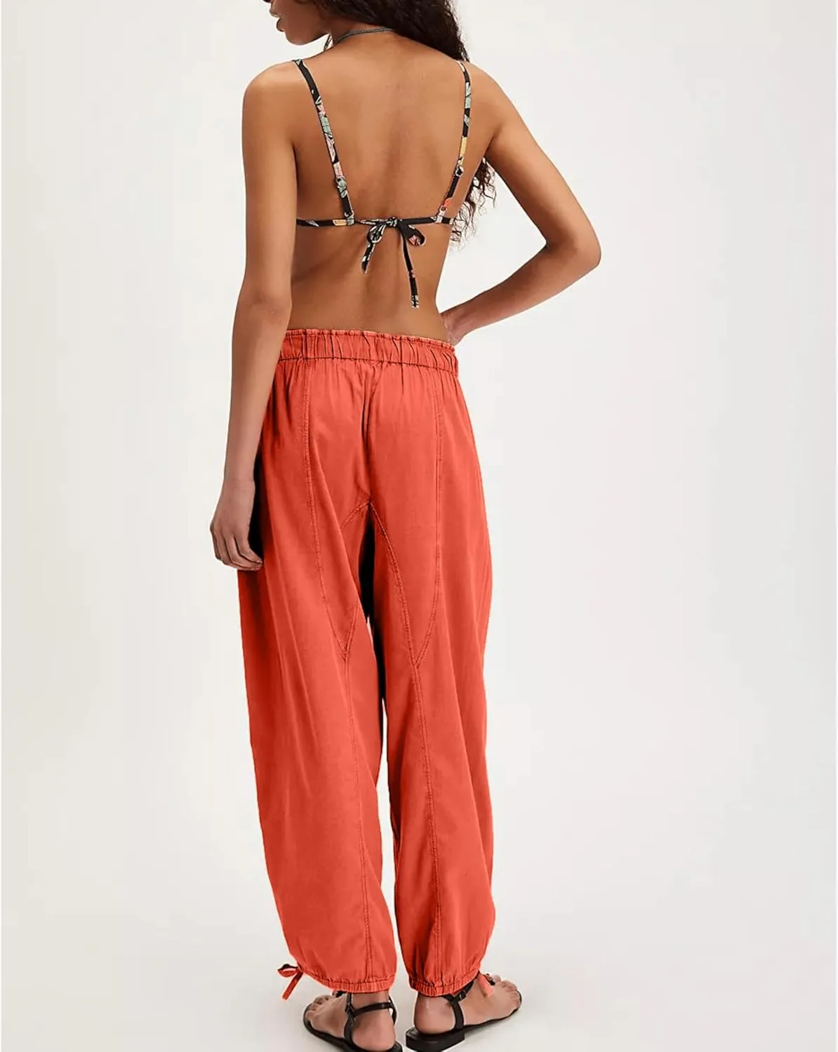 MISSACTIVER Elastic Waist Wide Leg Pants Woman Flowy Drawstring Palazzo Harem Pants with Pockets Y2k Loose Trousers