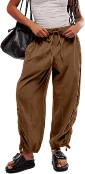 MISSACTIVER Elastic Waist Wide Leg Pants Woman Flowy Drawstring Palazzo Harem Pants with Pockets Y2k Loose Trousers