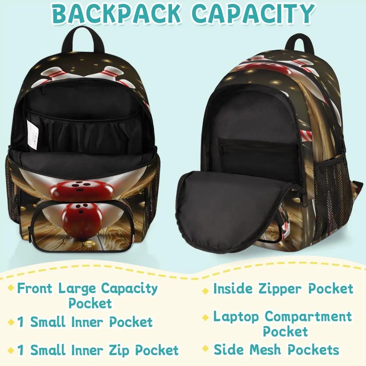 Modern Bowling Ball Laptop Backpack for Women Men, 18.3 Inch Large Computer Backpacks Fashion Teacher Nurse Bag Casual Daypack for Work Travel
