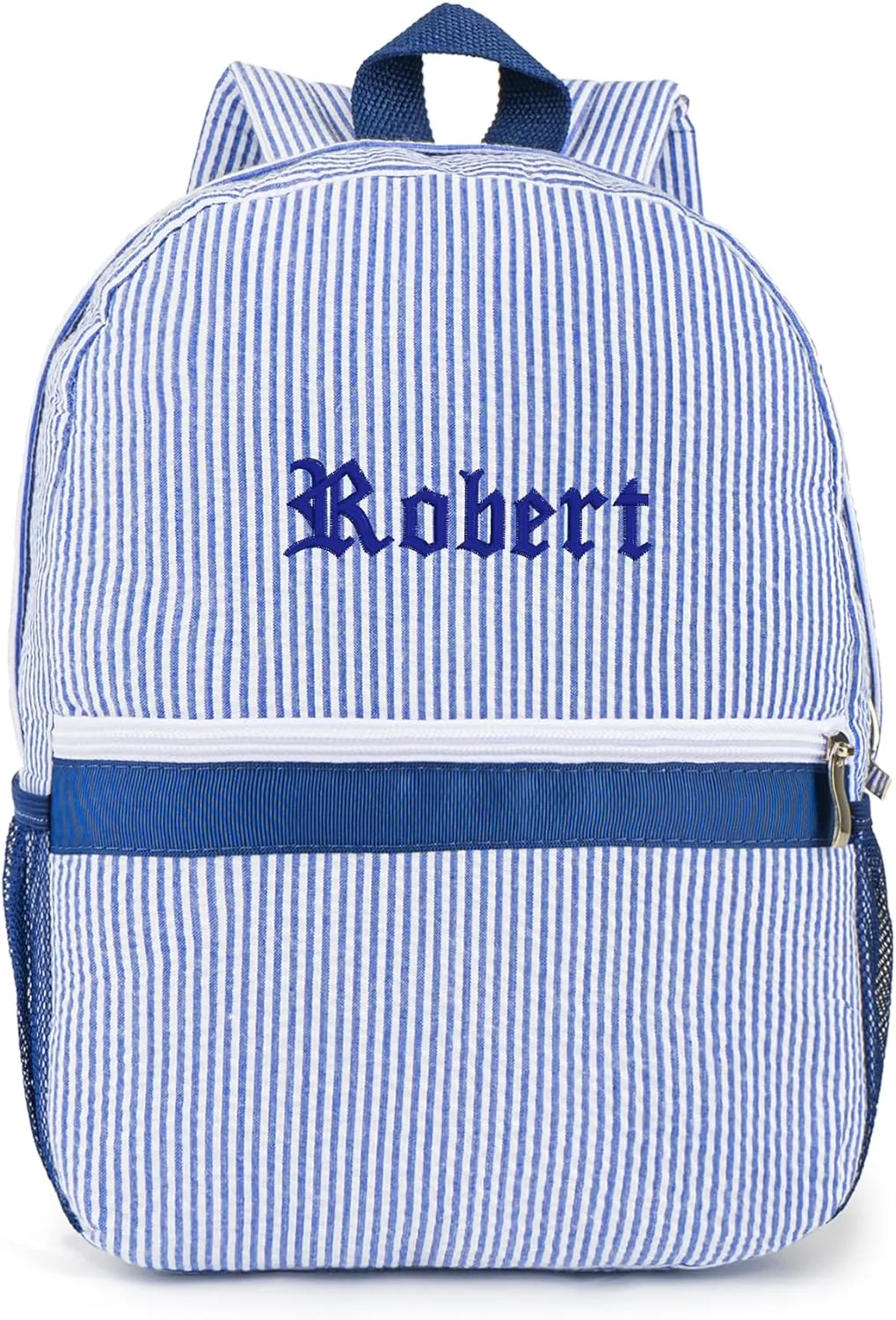 MT WORLD Toddler Backpack Personalized Daycare Backpack for Little Boys 2-4 Seersucker Kids Backpack Preppy Preschool Packpacks Kids Bookbags for Daily School Birthday Gifts (Blue)