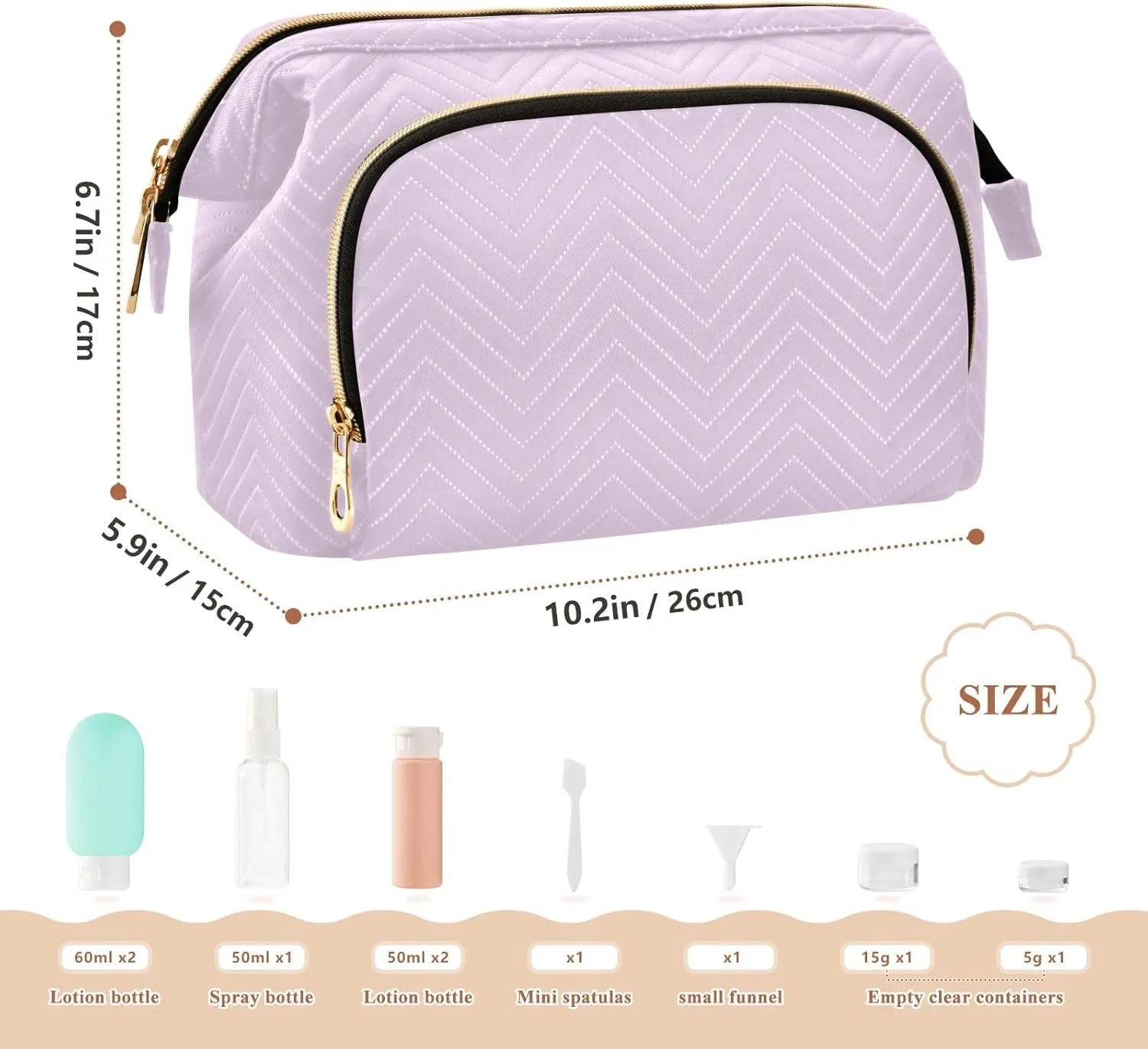 ODAWA Cosmetic Bags Pail Lilac Travel Cosmetic Organizer Zipper Pouch Travel Bags for Women Toiletry and Makeup