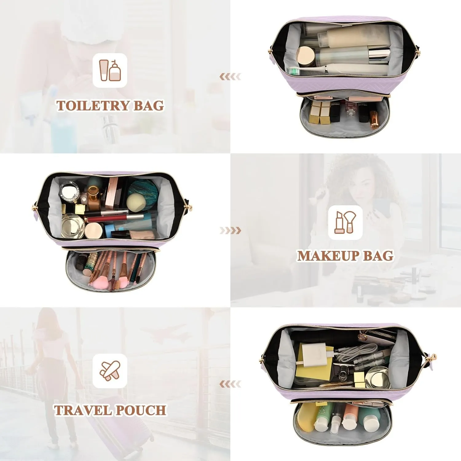 ODAWA Cosmetic Bags Pail Lilac Travel Cosmetic Organizer Zipper Pouch Travel Bags for Women Toiletry and Makeup