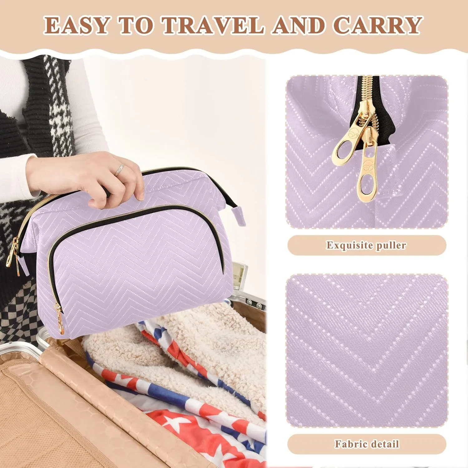 ODAWA Cosmetic Bags Pail Lilac Travel Cosmetic Organizer Zipper Pouch Travel Bags for Women Toiletry and Makeup