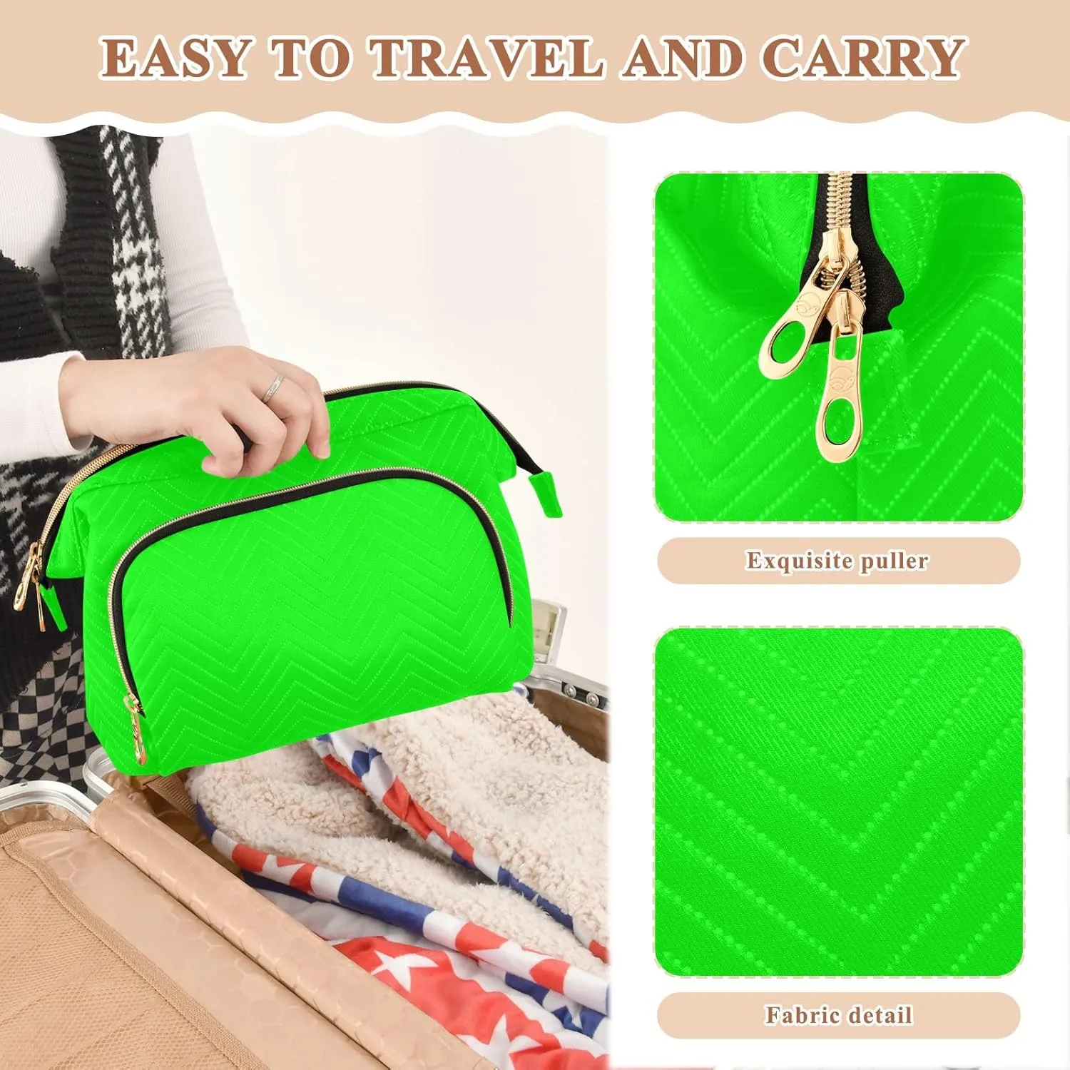 ODAWA Large Capacity Cosmetic Bag Lime Make up Bag Organizer Bag with 9-Piece Accessory Set, Travel Cosmetic Bag Organizer Bag for Makeup
