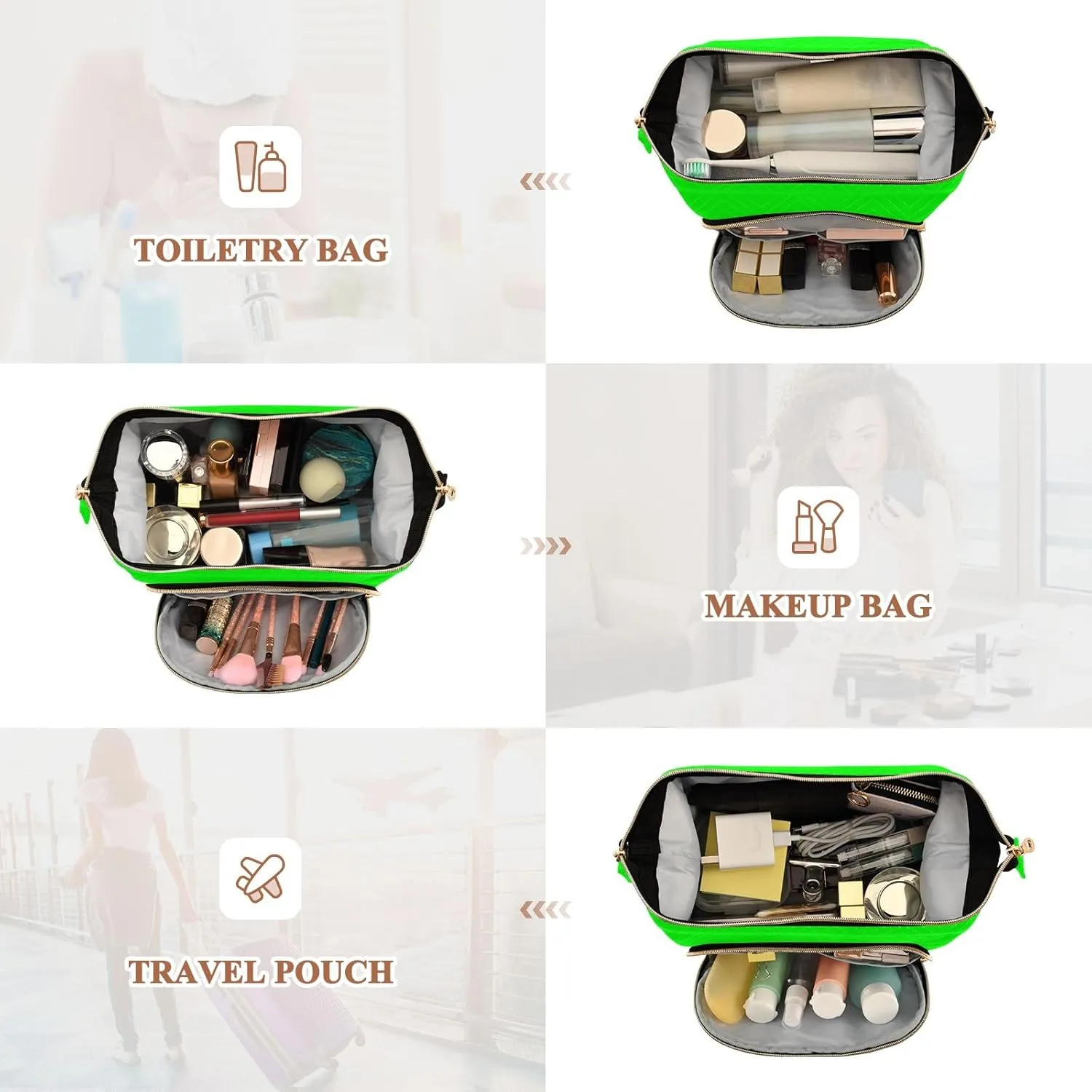 ODAWA Large Capacity Cosmetic Bag Lime Make up Bag Organizer Bag with 9-Piece Accessory Set, Travel Cosmetic Bag Organizer Bag for Makeup