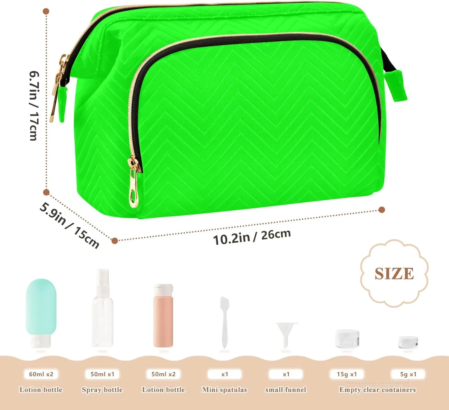 ODAWA Large Capacity Cosmetic Bag Lime Make up Bag Organizer Bag with 9-Piece Accessory Set, Travel Cosmetic Bag Organizer Bag for Makeup
