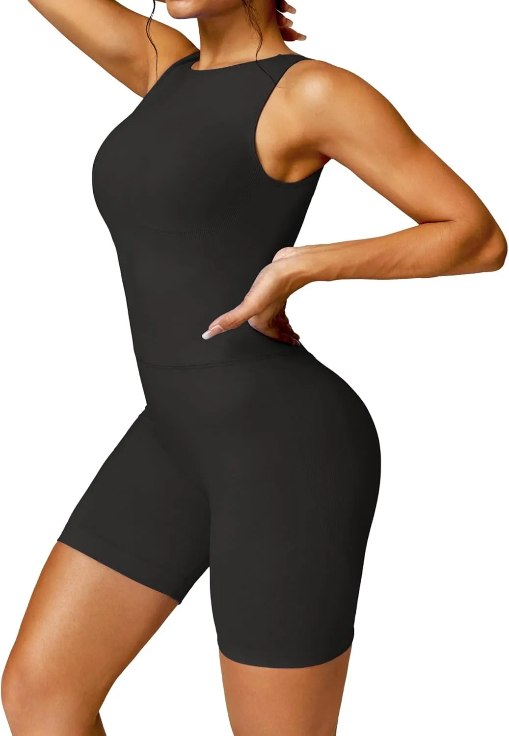 OEAK Scrunch Butt Jumpsuit Shorts for Women 5.5'' Booty Lift Short Unitard Backless Body Suits Workout Set V Back Rompers