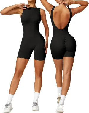 OEAK Scrunch Butt Jumpsuit Shorts for Women 5.5'' Booty Lift Short Unitard Backless Body Suits Workout Set V Back Rompers