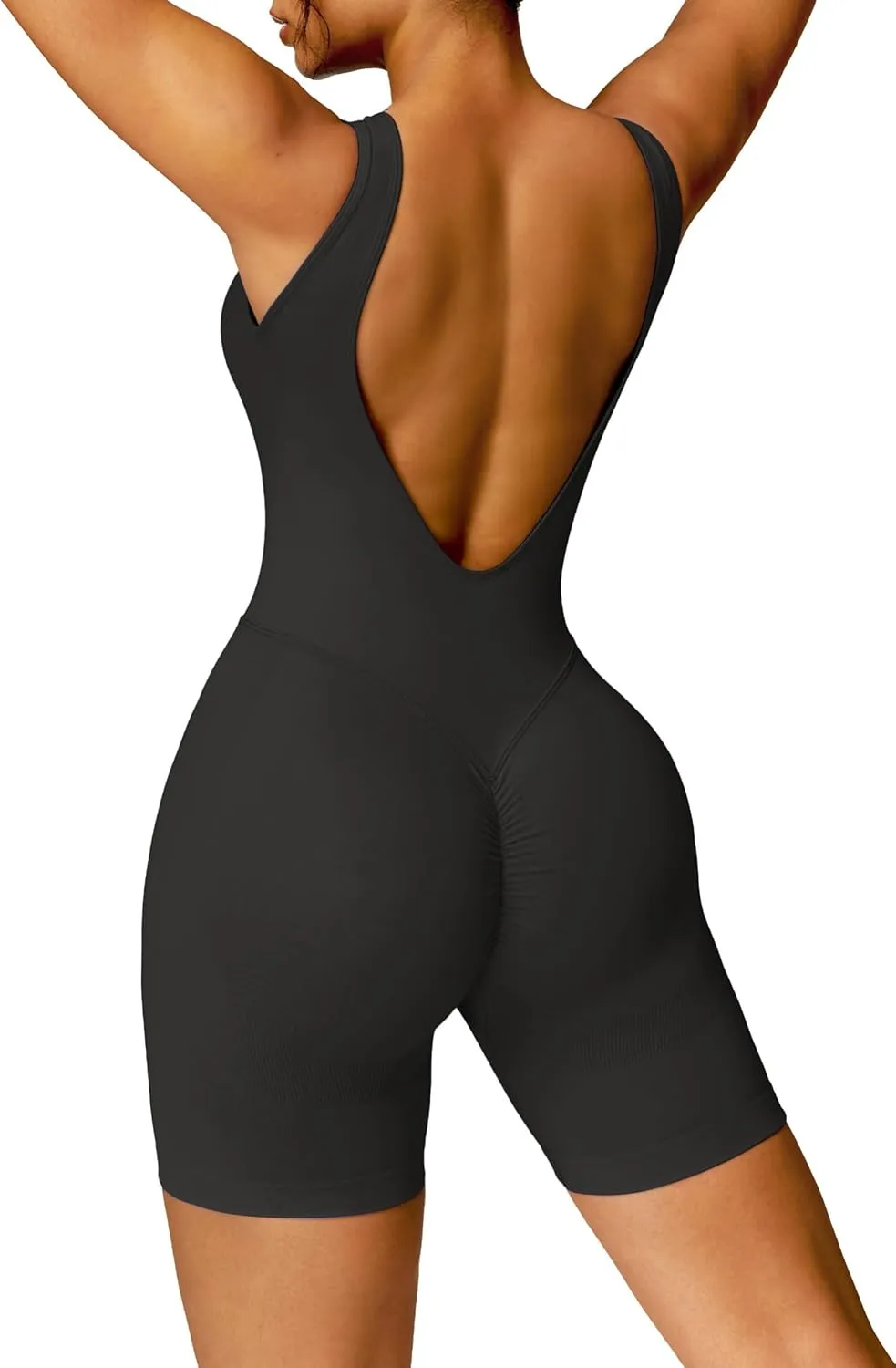 OEAK Scrunch Butt Jumpsuit Shorts for Women 5.5'' Booty Lift Short Unitard Backless Body Suits Workout Set V Back Rompers