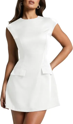oten Women's Sexy Cap Sleeve Mock Neck Mini Dress A-Line Flare Club Night Out Party Short Dresses