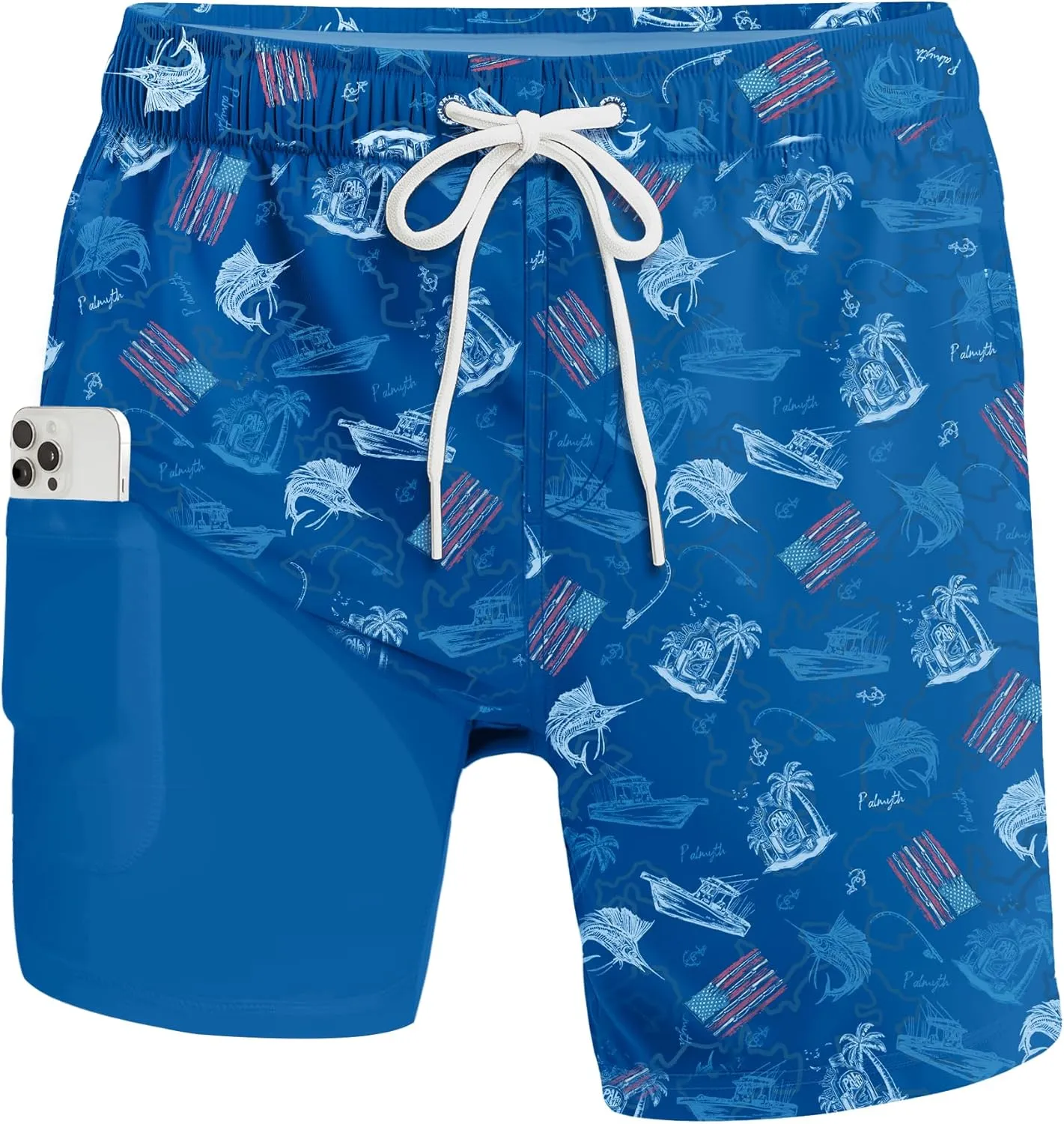 Palmyth 2 in 1 Mens Swim Trunks with Compression Liner 5 Inch Quick Dry Men's Swim Suit with Pockets