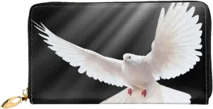 Peace Bird Flying Leather Wallet Credit Card Holder Wallet Fashion Wristlet Wallet Clutch Purse For Women And Men
