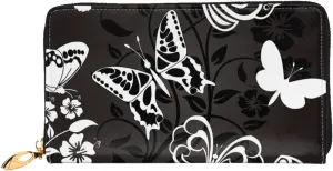 Peynir Butterflies Leather Wallet Credit Card Holder Wallet Fashion Wristlet Wallet Clutch Purse For Women And Men