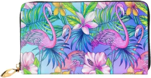 Peynir Color Lead Pink Flamingo Leather Wallet Credit Card Holder Wallet Fashion Wristlet Wallet Clutch Purse For Women And Men