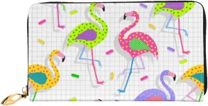 Peynir Colorful Retro Vintage Flamingo Leather Wallet Credit Card Holder Wallet Fashion Wristlet Wallet Clutch Purse For Women And Men