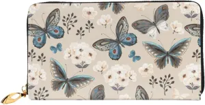 Peynir Flower Butterfly Leather Wallet Credit Card Holder Wallet Fashion Wristlet Wallet Clutch Purse For Women And Men