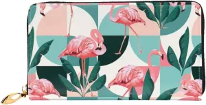 Peynir Geometric Flamingo Leather Wallet Credit Card Holder Wallet Fashion Wristlet Wallet Clutch Purse For Women And Men