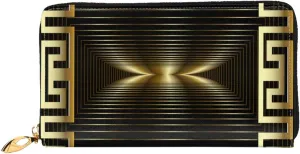 Peynir Gold Modern Greek Panel Leather Wallet Credit Card Holder Wallet Fashion Wristlet Wallet Clutch Purse For Women And Men