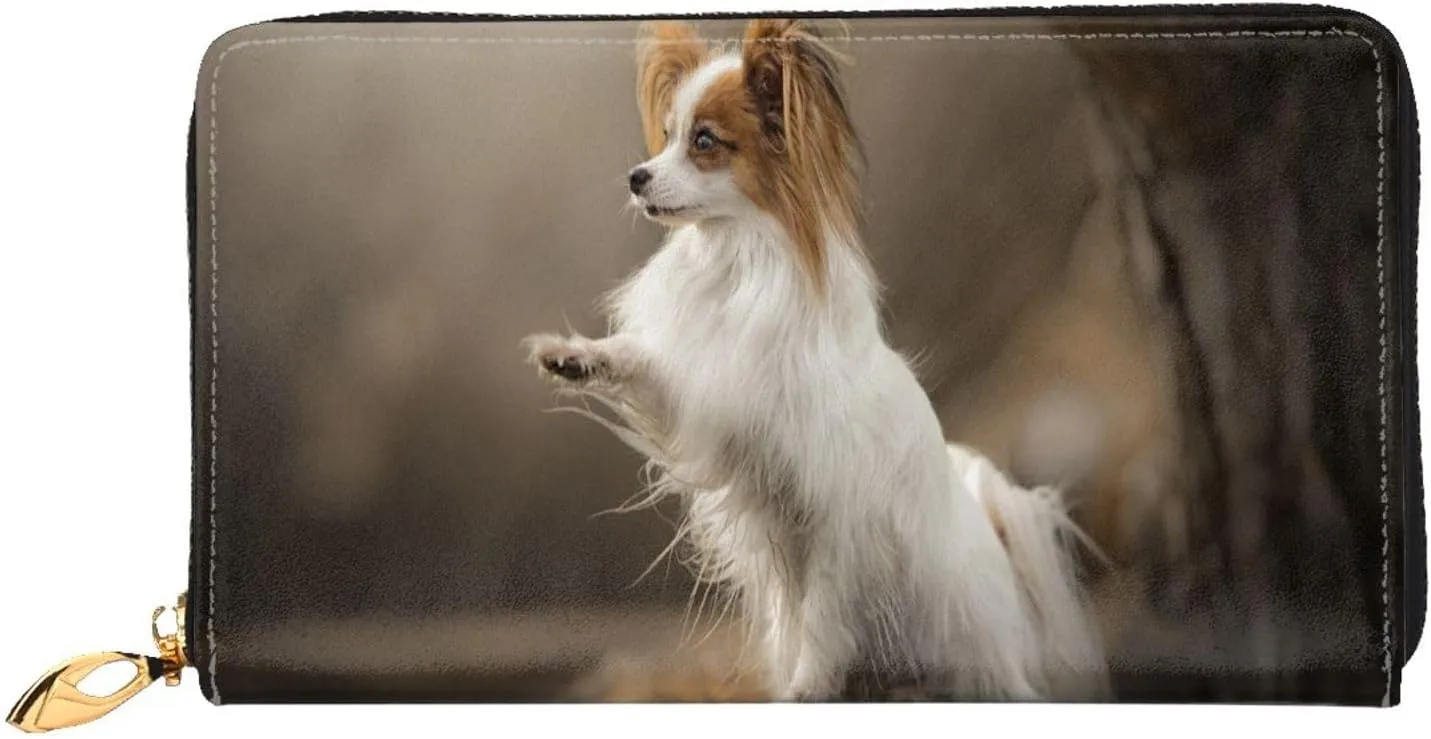 Peynir Papillon Dog Leather Wallet Credit Card Holder Wallet Fashion Wristlet Wallet Clutch Purse For Women And Men