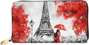 Peynir Paris Eiffel Tower Red Tree Leather Wallet Credit Card Holder Wallet Fashion Wristlet Wallet Clutch Purse For Women And Men