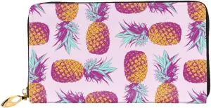 Peynir Pineapple Pink Leather Wallet Credit Card Holder Wallet Fashion Wristlet Wallet Clutch Purse For Women And Men