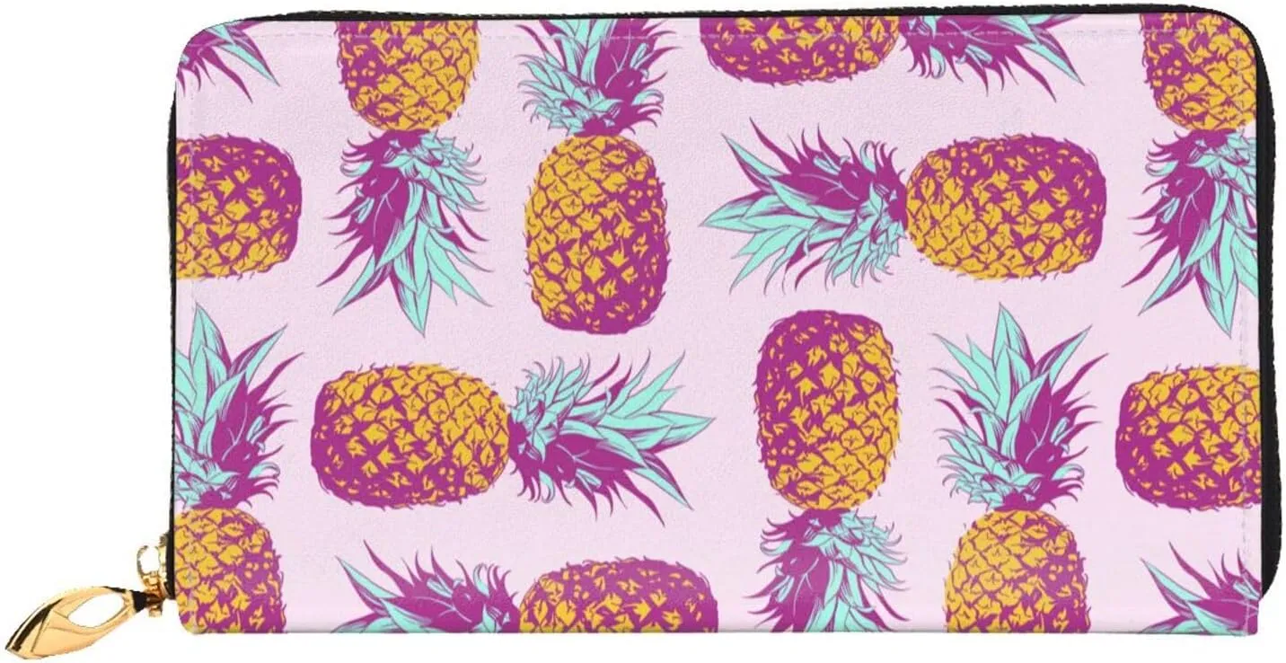 Peynir Pineapple Pink Leather Wallet Credit Card Holder Wallet Fashion Wristlet Wallet Clutch Purse For Women And Men