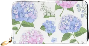 Peynir Pink And Blue Hydrangea Leather Wallet Credit Card Holder Wallet Fashion Wristlet Wallet Clutch Purse For Women And Men