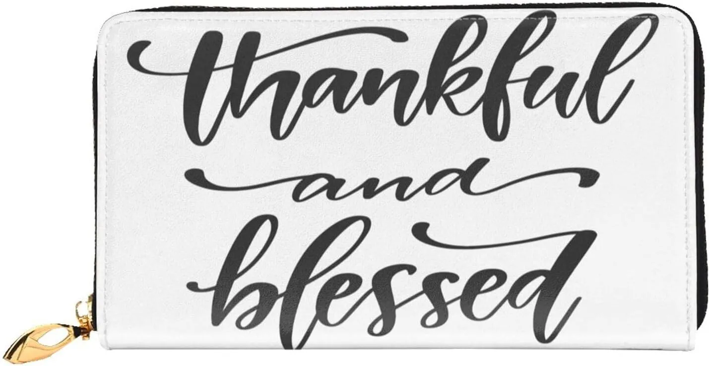 Peynir Thankful And Blessed Leather Wallet Credit Card Holder Wallet Fashion Wristlet Wallet Clutch Purse For Women And Men