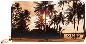 Peynir Tropical Sea Beach Palm Tree Sunset Leather Wallet Credit Card Holder Wallet Fashion Wristlet Wallet Clutch Purse For Women And Men
