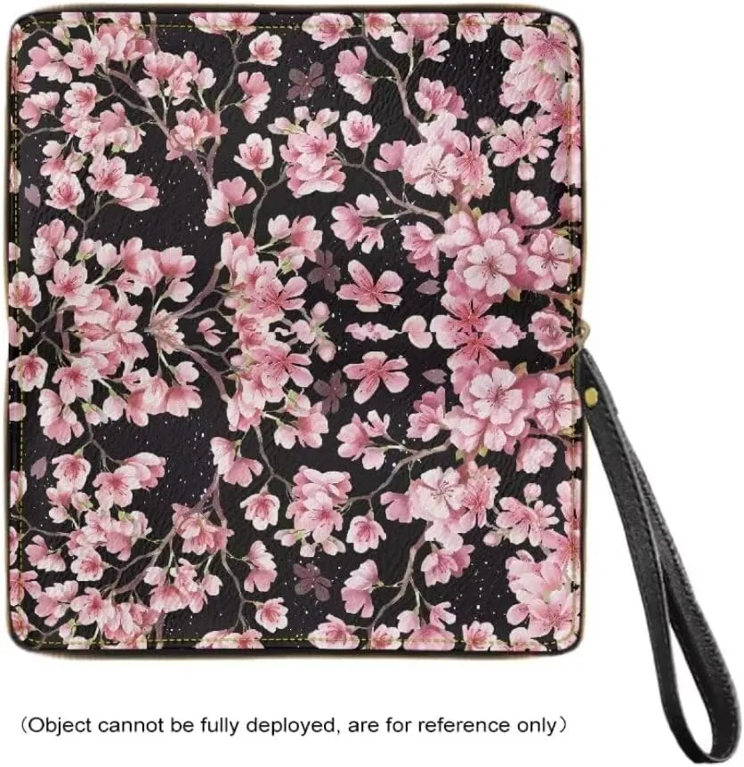 Pink Cherry Blossom Wristlet Wallet for Women Leather Slim Wallet Zip Around Clutch Travel Purse Money Clips Card Case