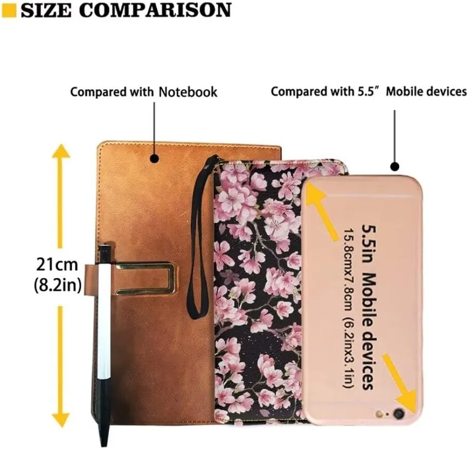 Pink Cherry Blossom Wristlet Wallet for Women Leather Slim Wallet Zip Around Clutch Travel Purse Money Clips Card Case