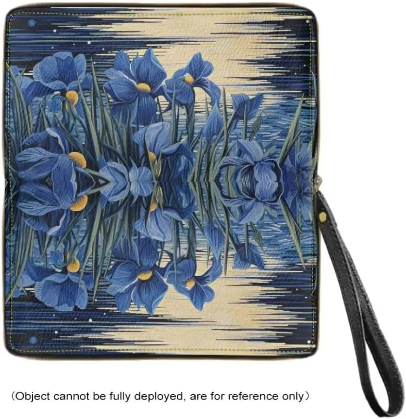 Pinupub Clutch Wallet For Women Girls Blue Irises Print Travel Business Shopping Money Clips Handbag Purse Zipper Clutch Bag With Wristlet Strap