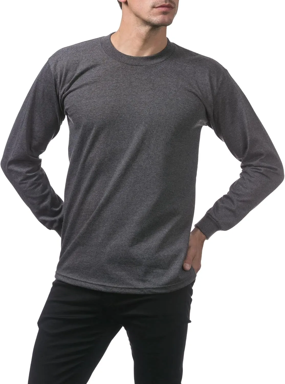 Pro Club Men's Heavyweight Cotton Long Sleeve Crew Neck T-Shirt
