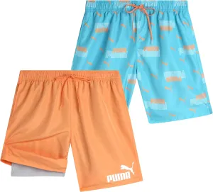PUMA Men's Bathing Suit - 2 Pack Quick Dry Swimsuit Trunks with Mesh Compression Liner - 8" Inseam Swimwear (S-XL)