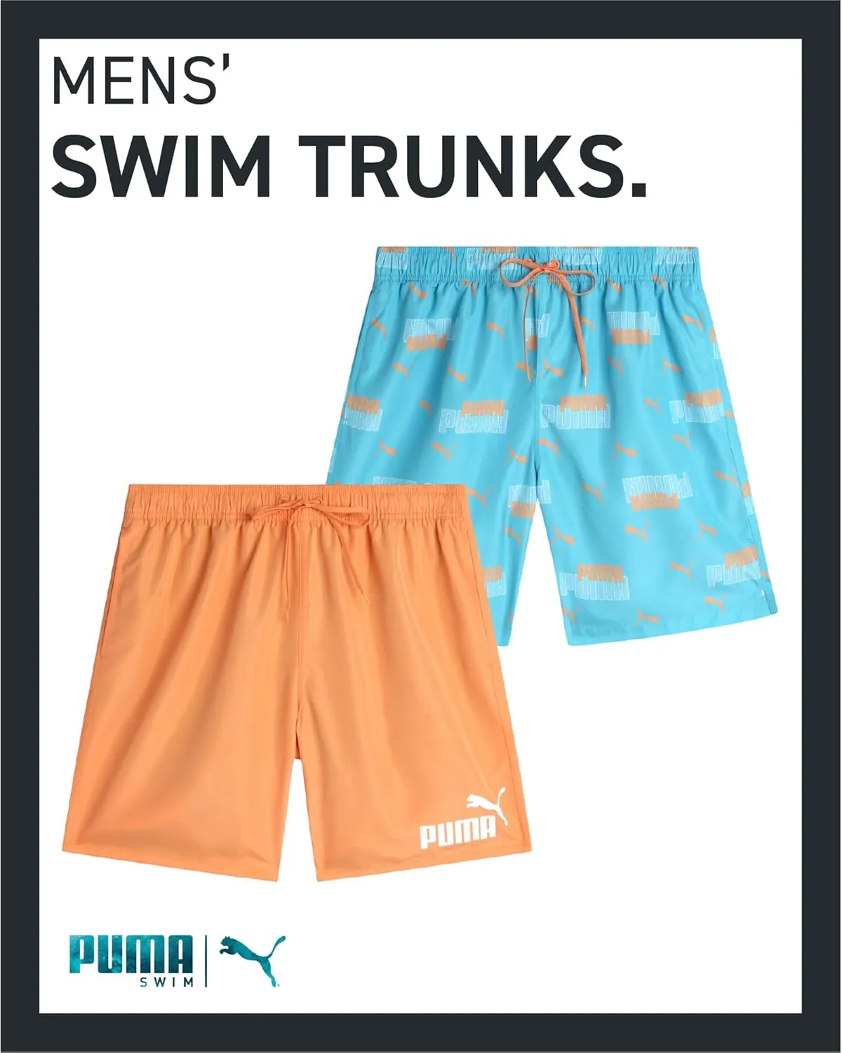 PUMA Men's Bathing Suit - 2 Pack Quick Dry Swimsuit Trunks with Mesh Compression Liner - 8" Inseam Swimwear (S-XL)