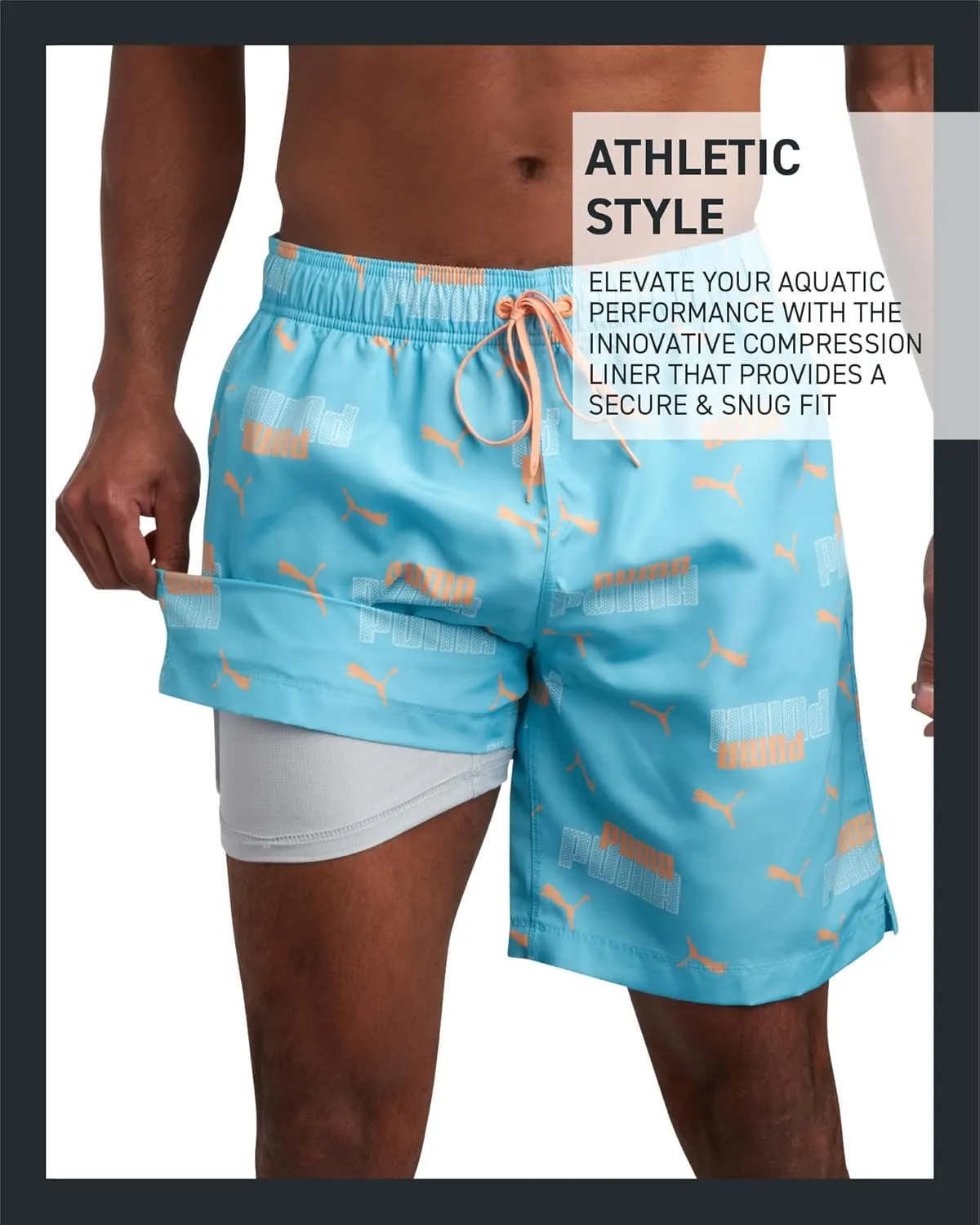 PUMA Men's Bathing Suit - 2 Pack Quick Dry Swimsuit Trunks with Mesh Compression Liner - 8" Inseam Swimwear (S-XL)