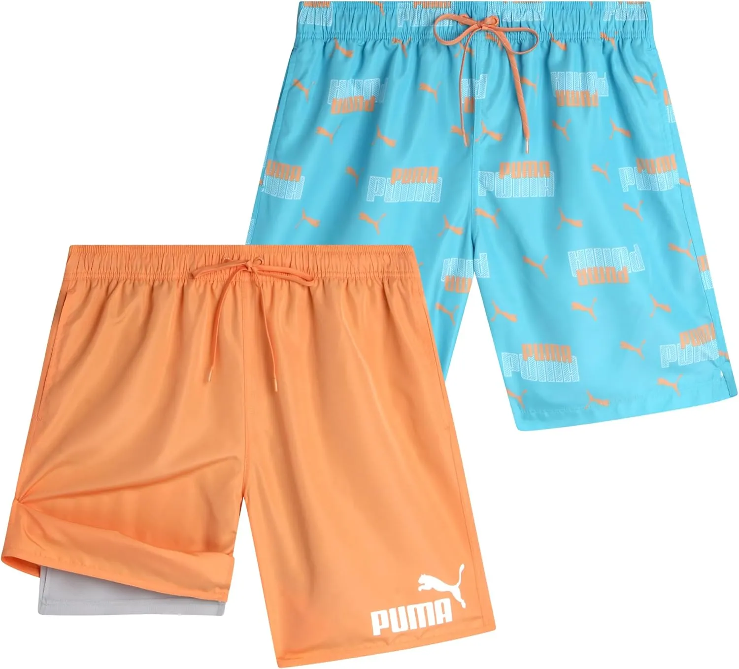 PUMA Men's Bathing Suit - 2 Pack Quick Dry Swimsuit Trunks with Mesh Compression Liner - 8" Inseam Swimwear (S-XL)